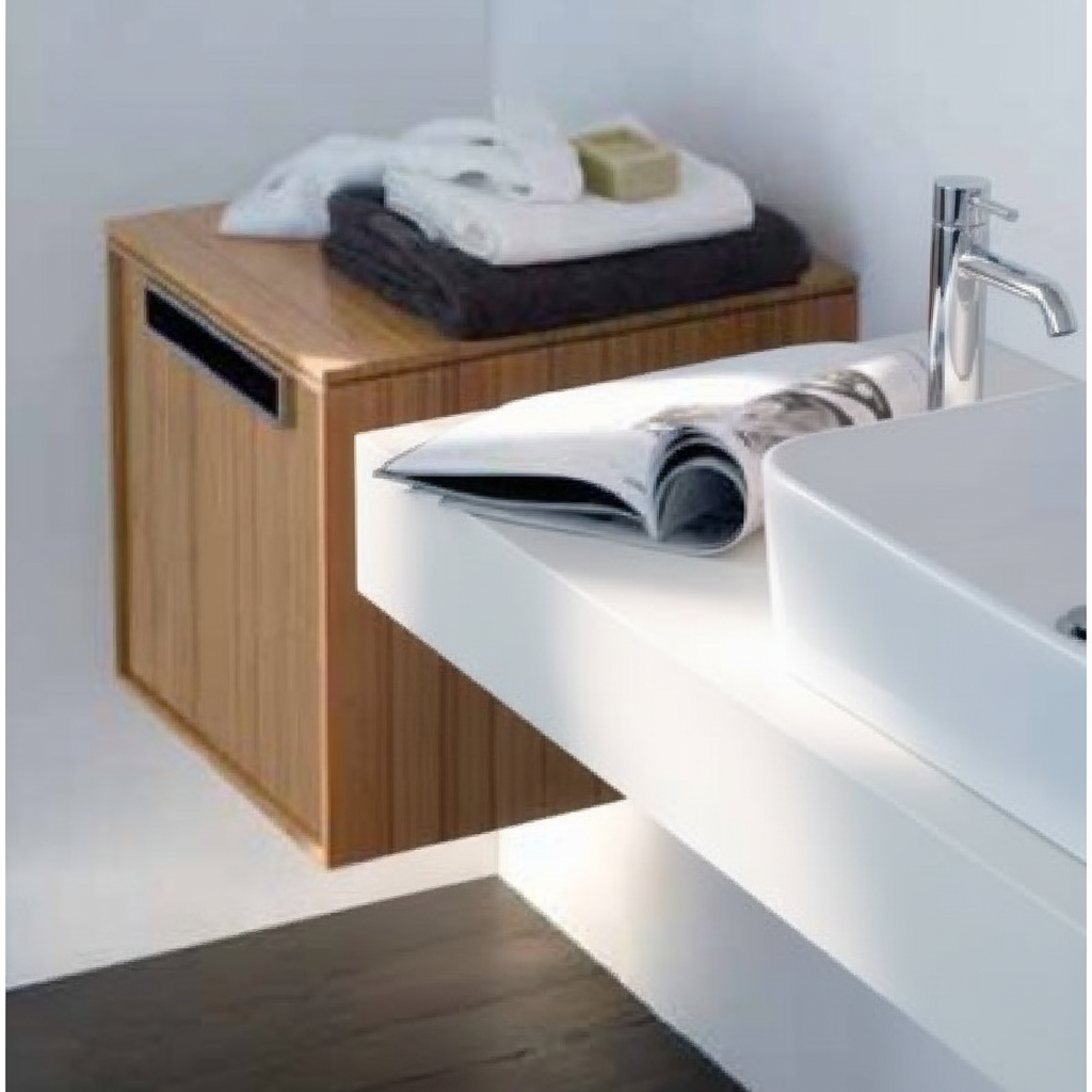 Lineabeta Bathroom Wall Unit, Natural Wood & Chrome, 2 Drawers