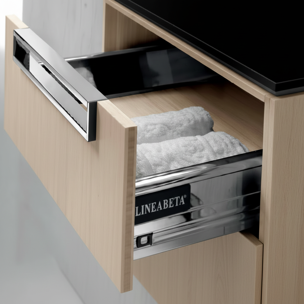 Lineabeta Bathroom Wall Unit, Whitened Wood & Chrome, 2 Drawers