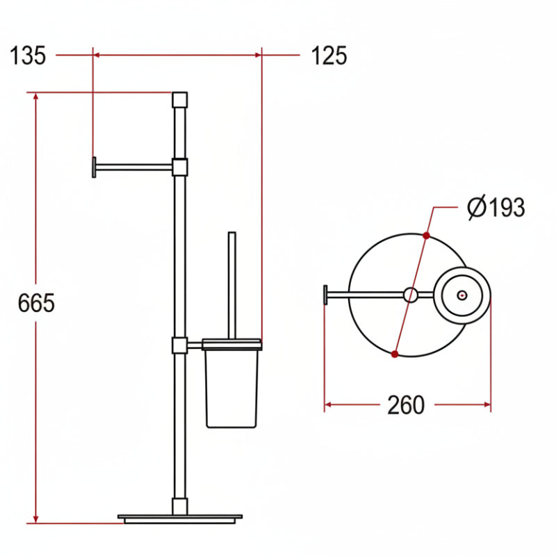 Combination Toilet Brush and Roll Holder - Floor - 51259 - 5226 - 5227 - Waiheke Bathrooms