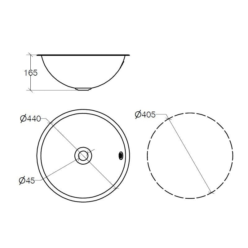 Stainless Steel Drop - in Basin, Flat Edge, Ø 440mm - 53663 - Waiheke Bathrooms