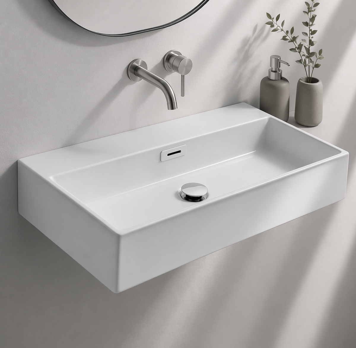 Lineabeta Ceramic Square Basin, No Taphole, 70cm