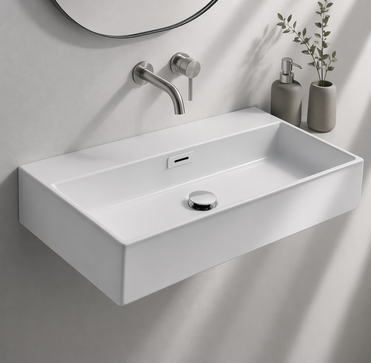 Lineabeta Ceramic Square Basin, No Taphole, 70cm