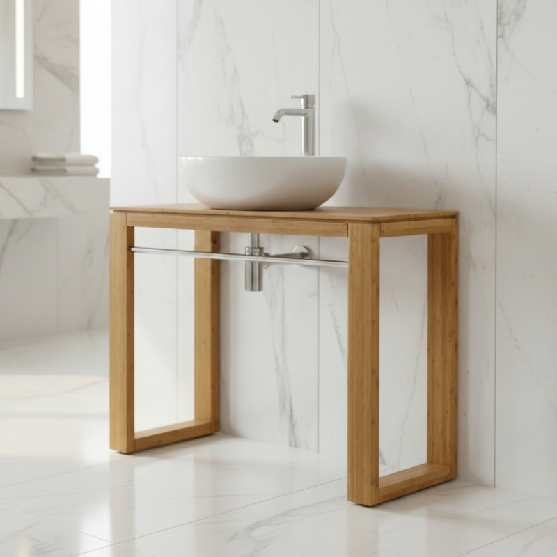 Lineabeta Bathroom 100cm Washtable, Natural Wood & Chrome