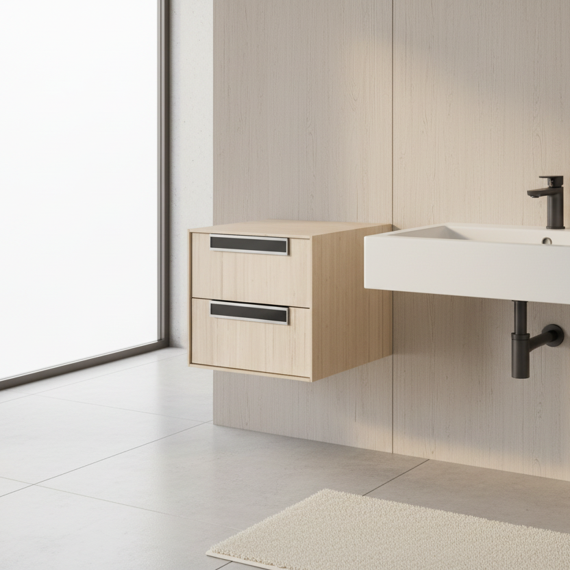 Lineabeta Bathroom Wall Unit, Whitened Wood & Chrome, 2 Drawers