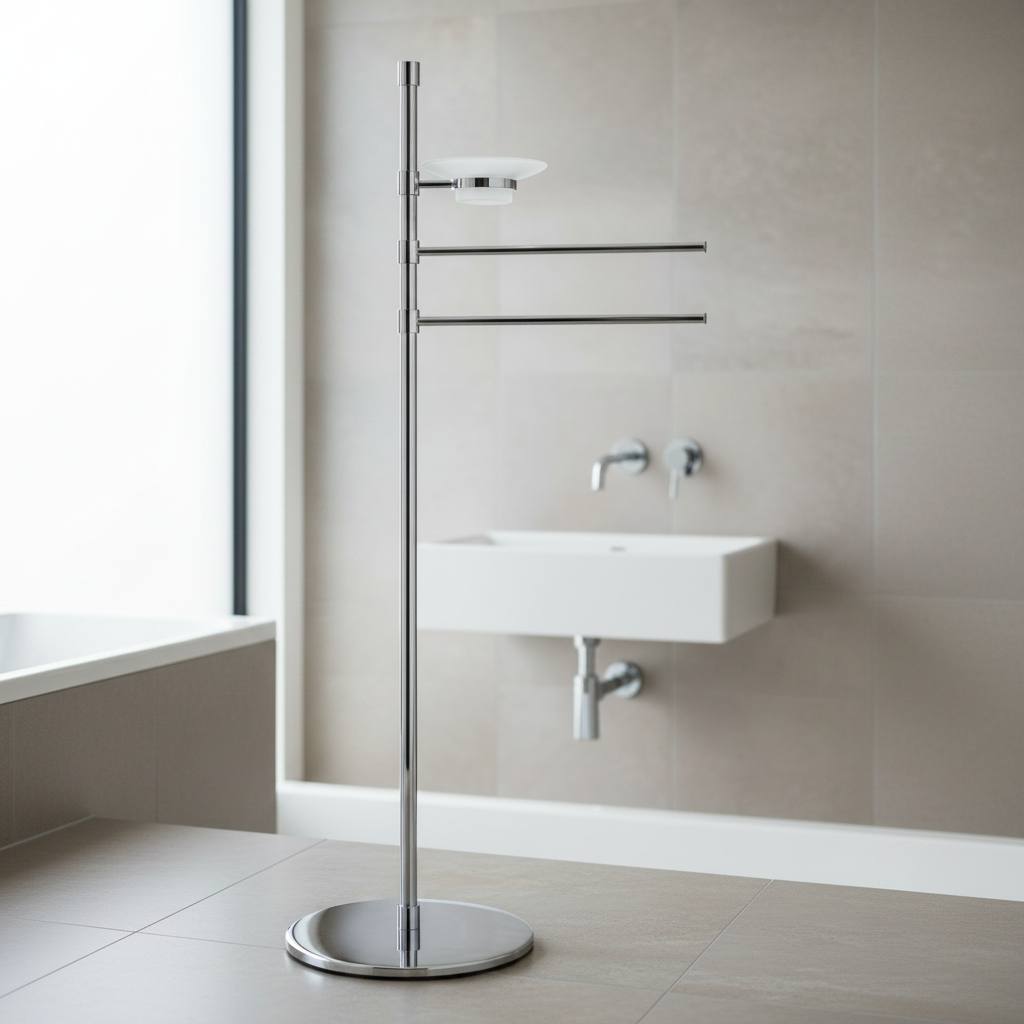 Lineabeta Double Towel & Soap Holder Stand (91cm) - Floor