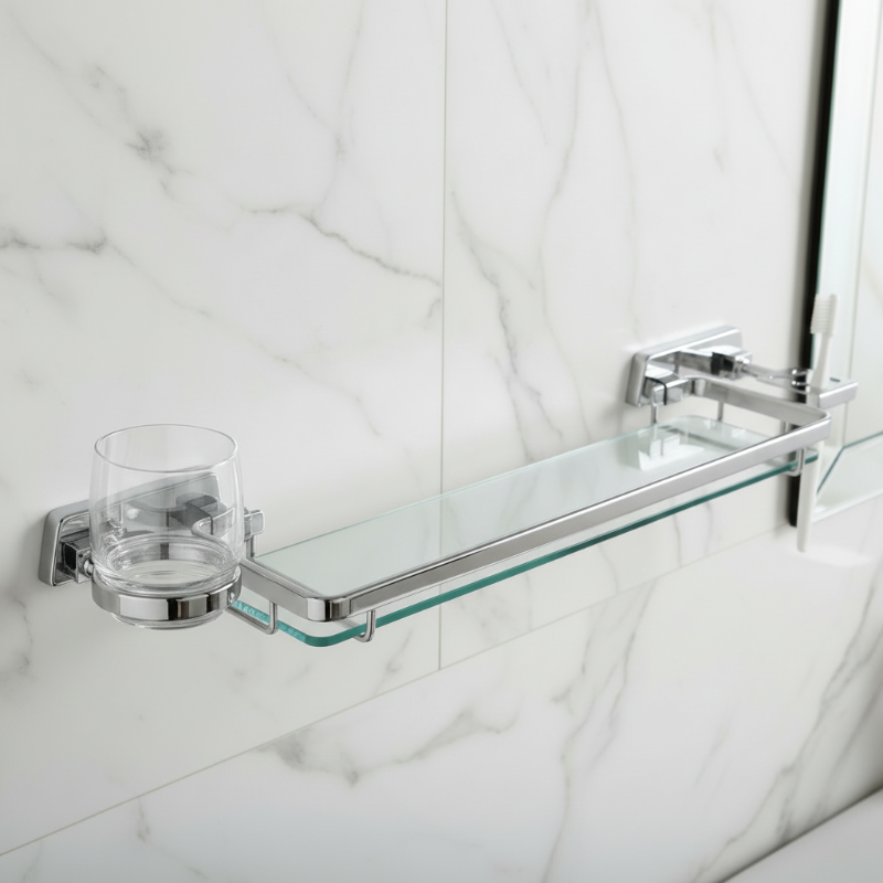 Geesa Glass Shelf + Tumbler + Toothbrush Combination - Hotel Series