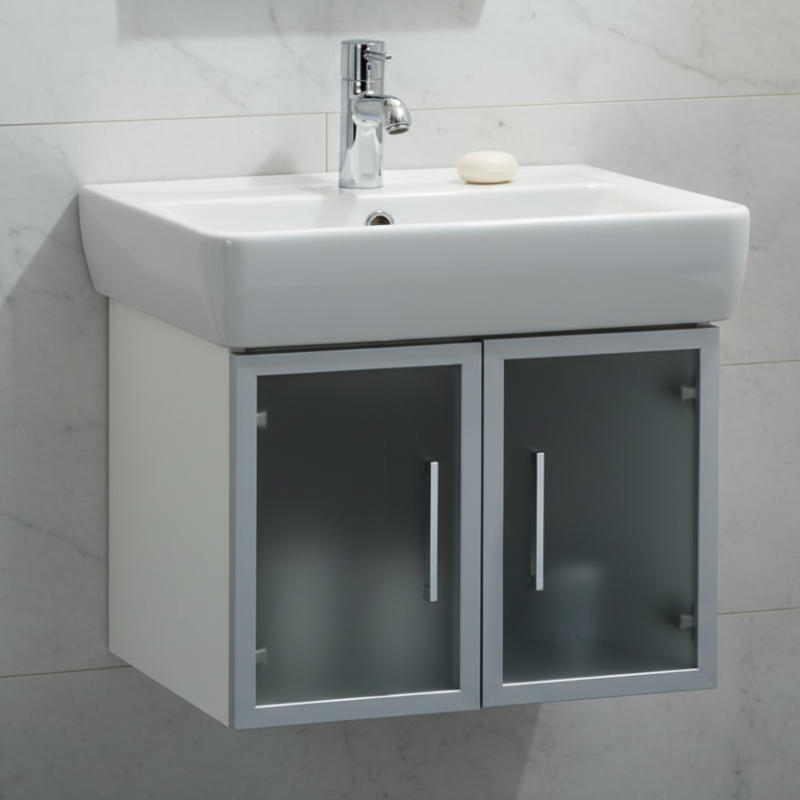 Laufen Pro 550mm wall-hung bathroom vanity with ceramic basin and white cabinet