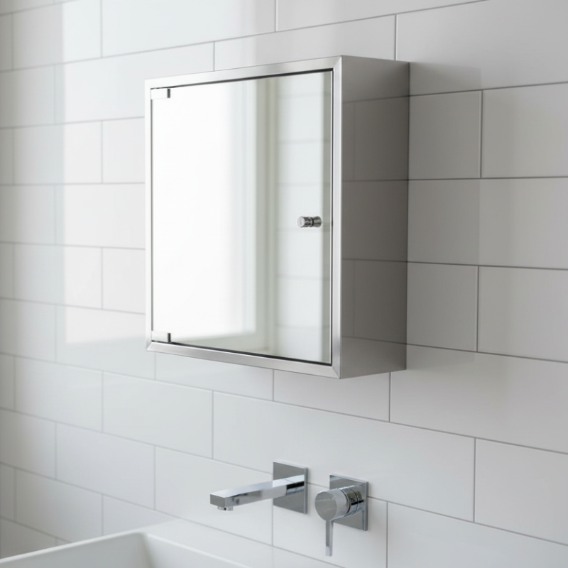 Lineabeta Stainless Steel Bathroom Cabinet, Mirror Door, 40x40cm
