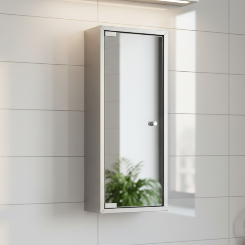 Lineabeta Stainless Steel Bathroom Cabinet, Mirror Door, 60x25cm