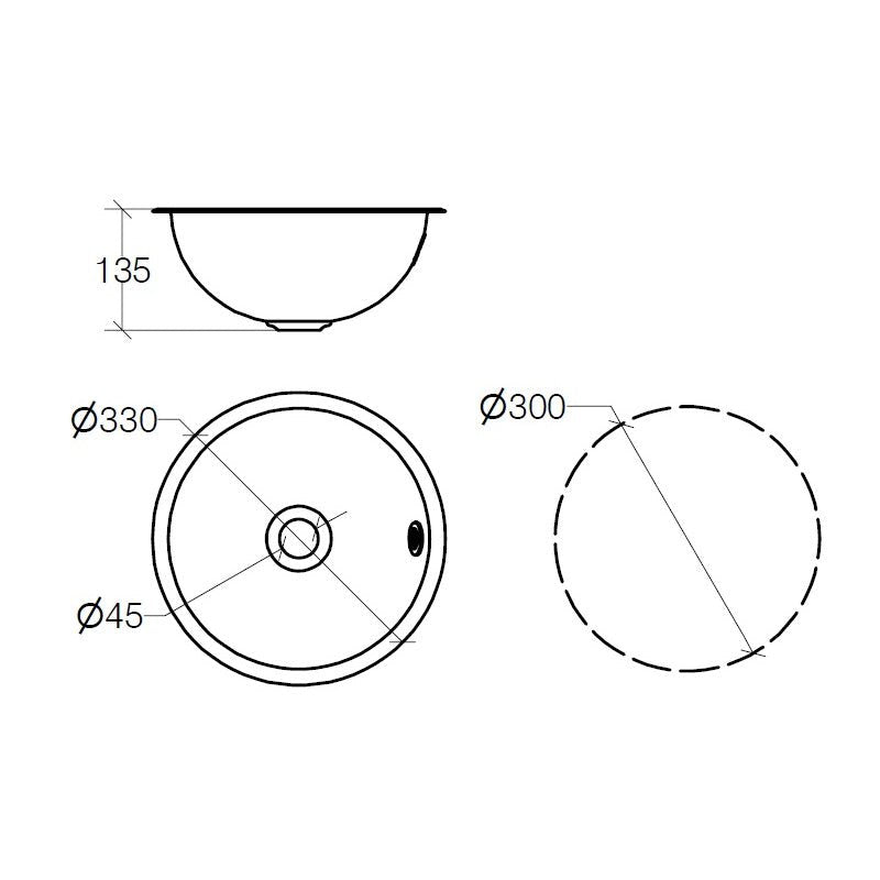 Stainless Steel Drop - in Basin, Flat Edge, Ø 330mm - 53593 - Waiheke Bathrooms