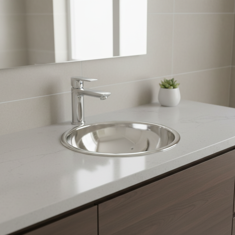 Lineabeta Stainless Steel Drop-in Basin, Flat Edge, Ø 410mm