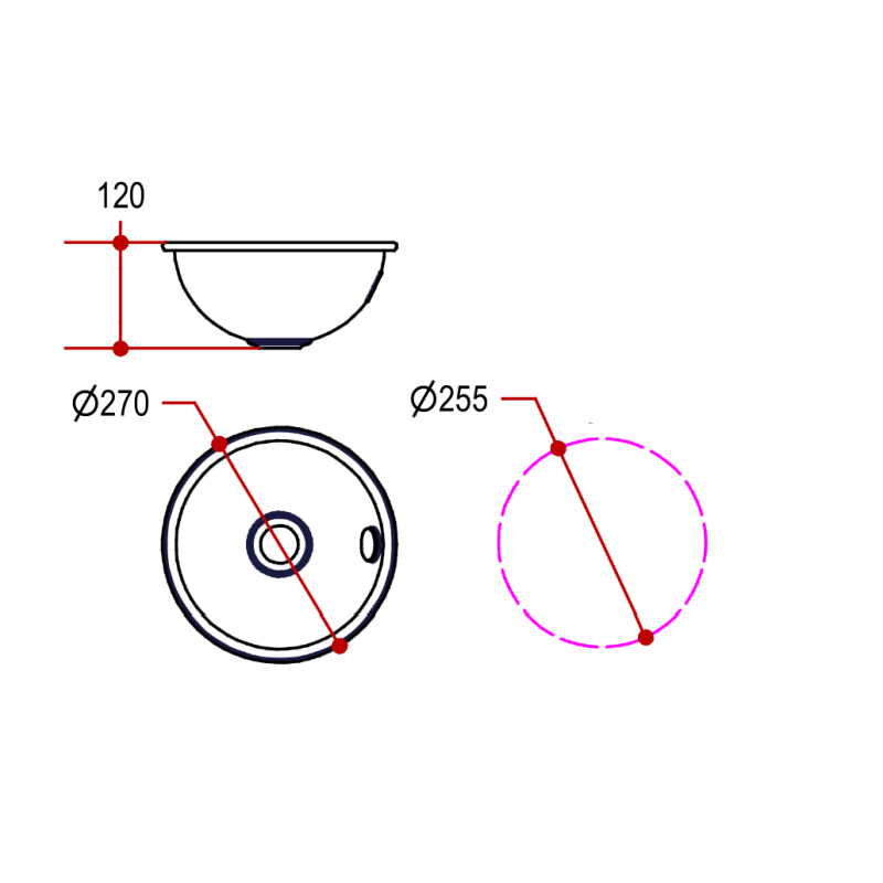 Stainless Steel Drop - in Basin, Round Edge, Ø 270mm - 53582 - Waiheke Bathrooms